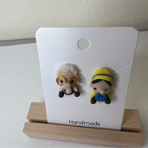 pinocchio and geppetto Clay Earrings - Picture 5 of 6